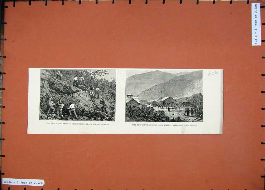 Original Old Antique Print 1887 South African GFields Bray'S Quarry Barberton