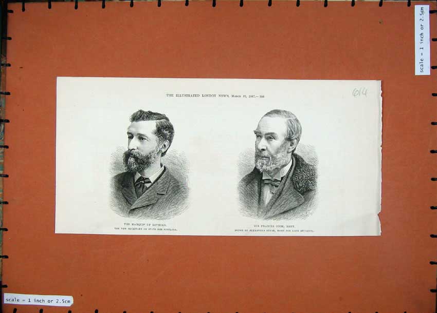 Original Old Antique Print 1887 Marquis Lothian Secretary Francis Cook Bart Men