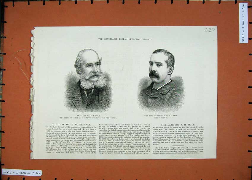Old Antique Print 1887 Portrait Joseph Kelsall John Henry Mole Army Men 19th