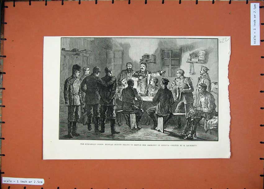 Old Antique Print 1887 Bulgarian Crisis Russian Agents Garrison Sistova 19th