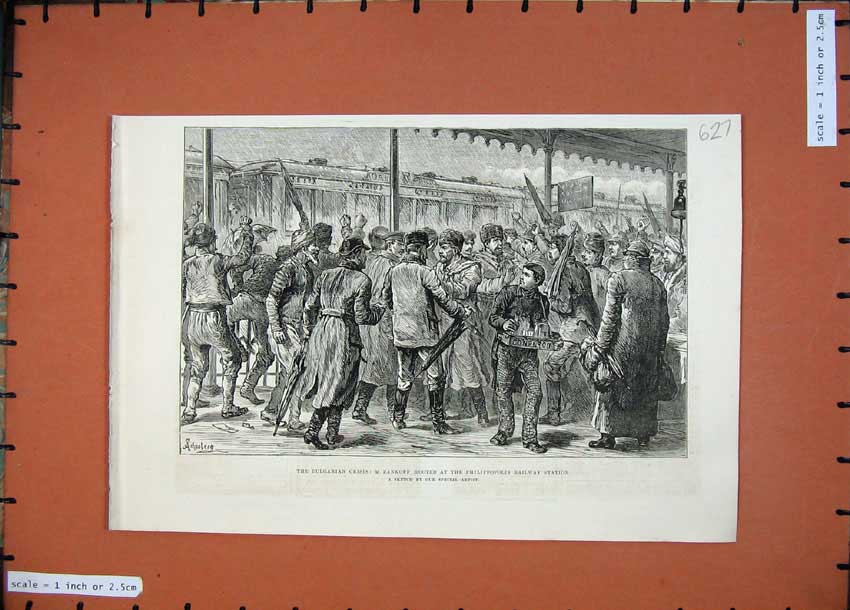 Original Old Antique Print 1887 Bulgarian Zankoff Philippopolis Railway Train