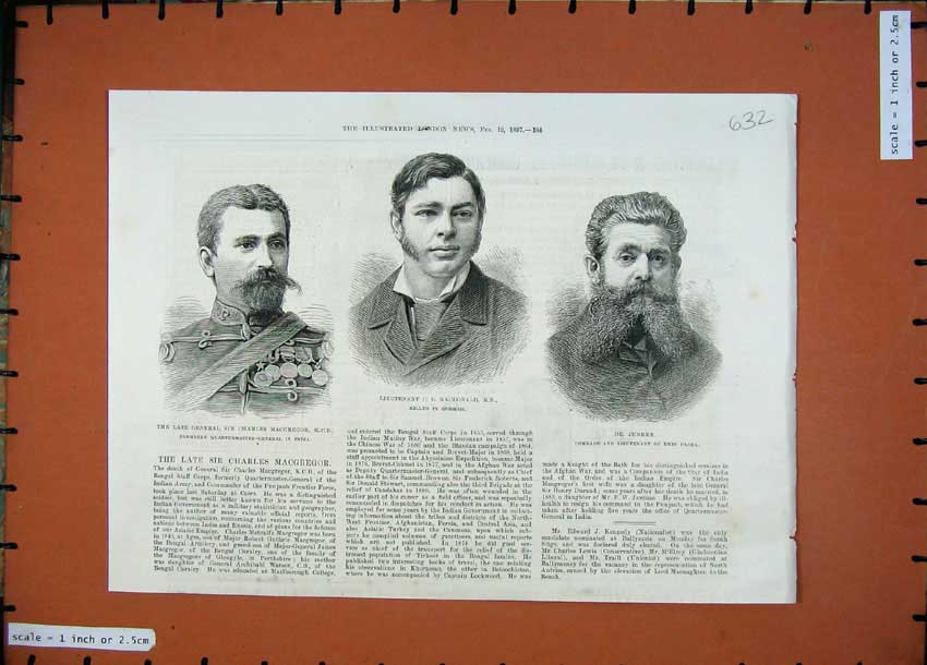 Original Old Antique Print 1887 General Charles Macgregor Macdonald Dr Junker