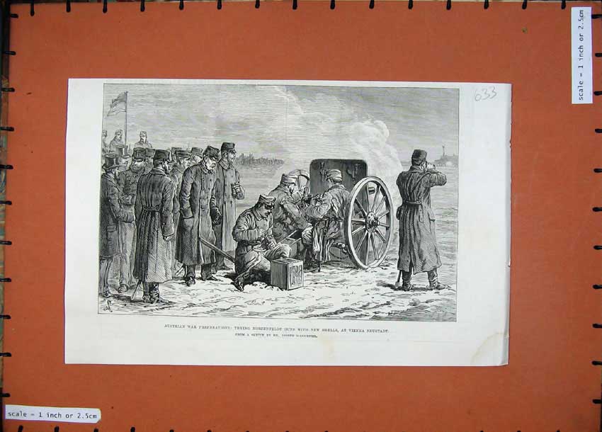 Antique Old Print *0237 1887 Austrian War Nordenfeldt Guns Vienna Neustadt