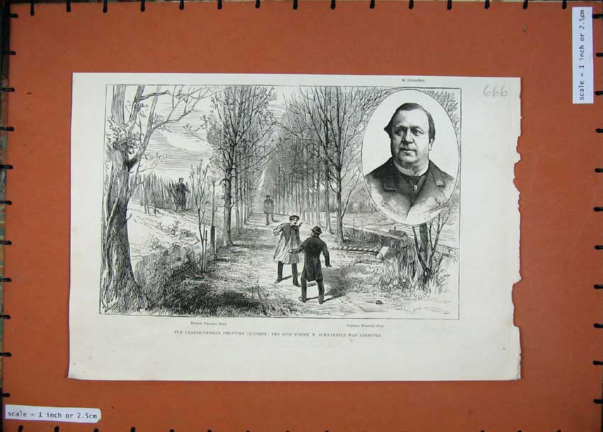 Original Old Antique Print 1887 Franco-German Frontier Incident Schnaebele Men