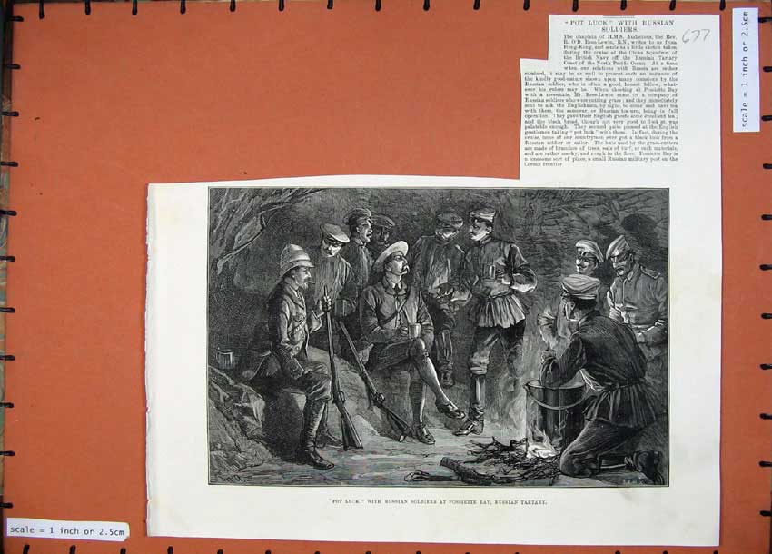Original Old Antique Print 1887 Russian Siers Possiette Bay Tartary War Art
