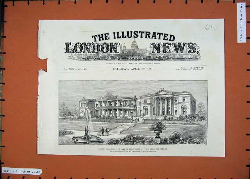 Original Old Antique Print 1887 Tatton Cheshire Lord Egerton Garden Buildings