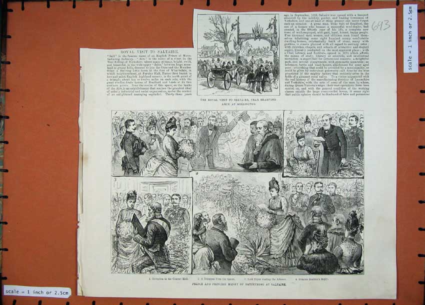 Original Old Antique Print 1887 Prince Princess Henry Battenberg Saltaire Ripon