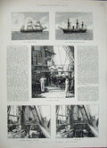 Old Antique Print 1887 War Ship Calypso Active Navy Men Athletics Sport 19th