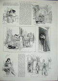 Original Old Antique Print 1887 Theatre Sarah Bernhardt Andreas Church Tosca