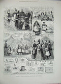 Old Antique Print 1887 Bazaar Macready House Theatrical Mission Institute 19th