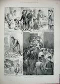 Old Antique Print 1887 Sketches Casual Ward Sleeping Cells Stone-Breaking 19th