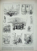 Original Old Antique Print Gondolas Piazza San Marco 1887 Venice Nurse Chapel