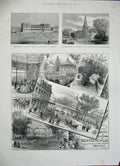 Old Antique Print 1887 Laboratory Plymouth Church Denmark Casino France 19th