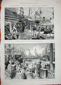 Original Old Antique Print 1887 Queen'S Jubilee Spithead Ships Victoria Albert