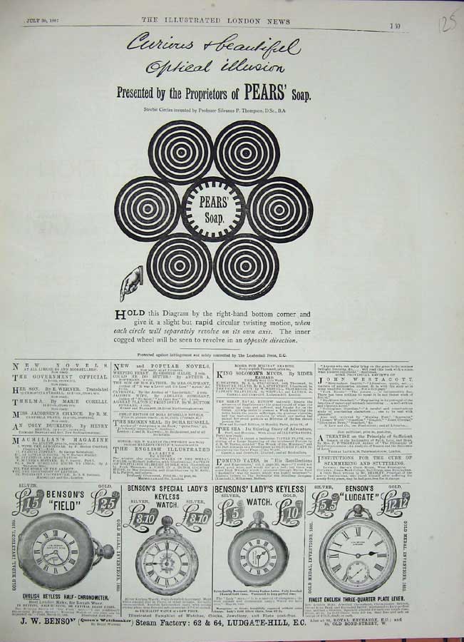 Old Antique Print Advertisement Pear Soap 1887 Benson Lady'S Watch Field 19th