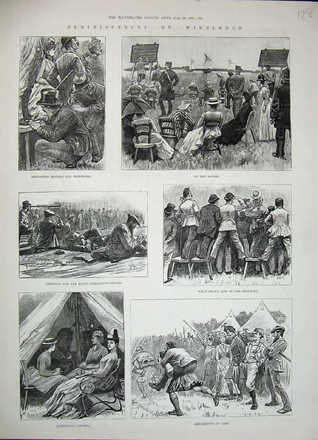 Original Old Antique Print 1887 Wimbledon Sport Shooting Elcho Challenge Shield