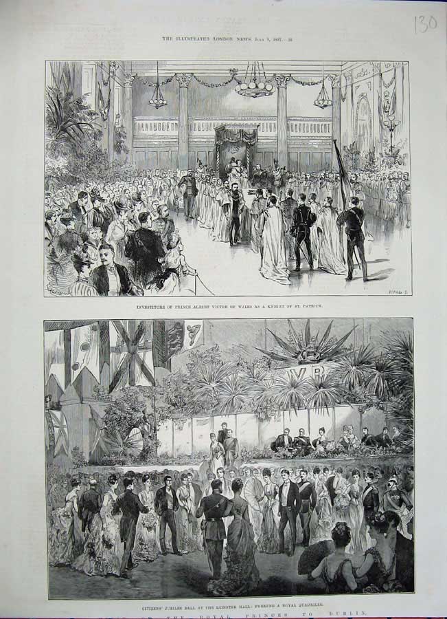 Old Antique Print Prince Victor Knight Patrick 1887 Jubilee Ball Leinster 19th