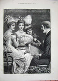 Original Old Antique Print 1887 Fine Art Marcella Walker Family Christmas Man