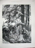 Old Antique Print 1887 Woodville Fine Art Indians Camp Snow Trees Hunting 19th