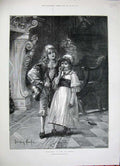 Original Old Antique Print 1887 Knowles Fine Art Christmas Children Boy Girl