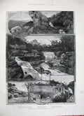 Original Old Antique Print GMerionethshire North Wales 1887 Mawddach Falls 19th