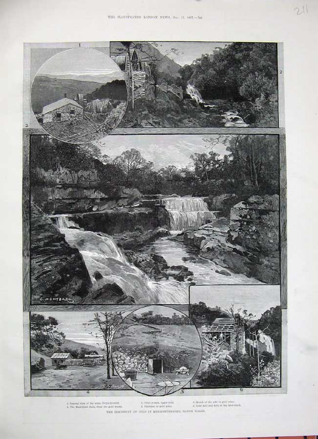 Original Old Antique Print GMerionethshire North Wales 1887 Mawddach Falls 19th