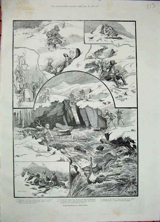 Original Old Antique Print 1887 Deer Hind Stalking Ross-Shire Scotland Hunting