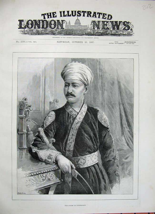 Original Old Antique Print 1887 Portrait Nizam Hyderabad Man Uniform Victorian