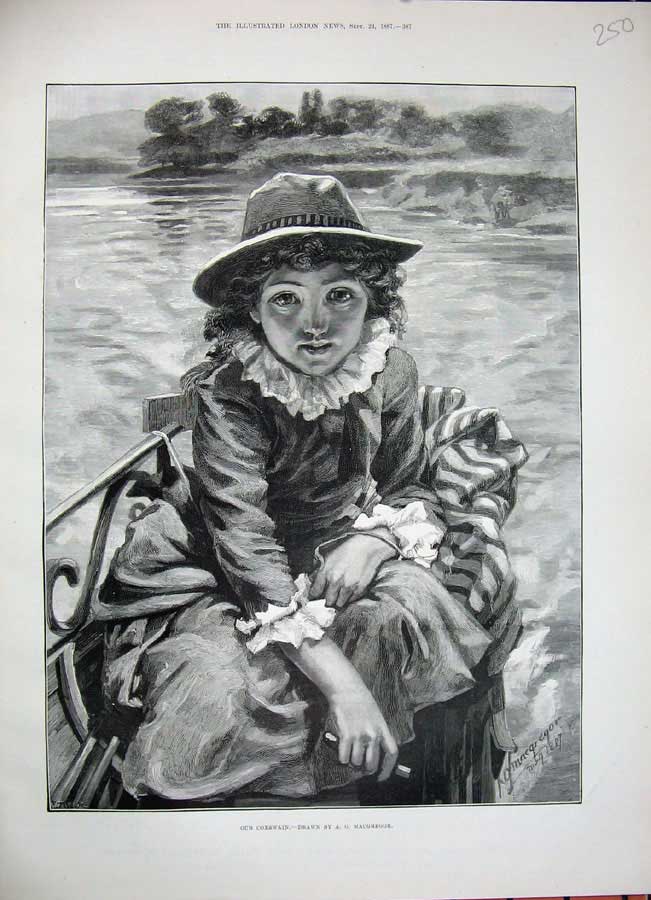 Original Old Antique Print 1887 Macgregor Fine Art Little Girl River Boat Dress