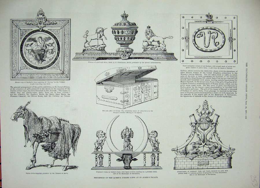 Old Antique Print 1887 Queen'S Jubilee Gifts James'S Palace Coffer Silver 19th