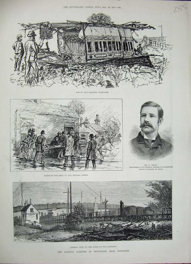 Original Old Antique Print 1887 Railway Crash Train Hexthorpe Doncaster Penny