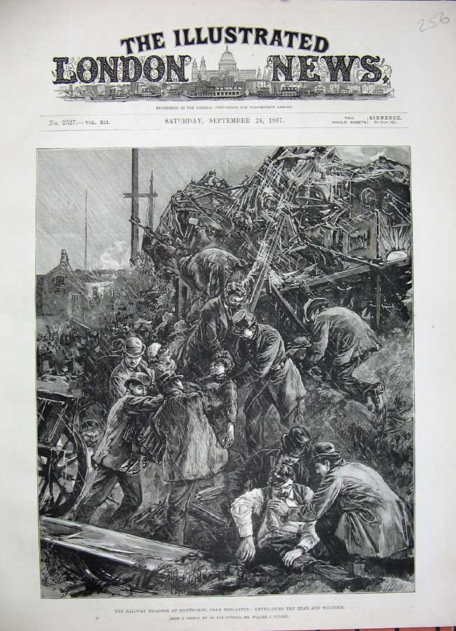 Old Antique Print 1887 Railway Crash Train Hexthorpe Doncaster Dead Art 19th