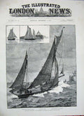 Old Antique Print 1887 Riots Ostend English Belgian Fishing Boats Trawler 19th