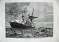 Old Antique Print 1887 Fire Steam Ship Montreal Atlantic Ocean Sea Moffat 19th