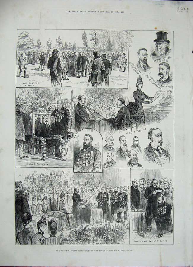 Old Antique Print 1887 Welsh National Eisteddfod Royal Albert Kensington 19th