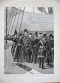Old Antique Print 1887 Prince Wales Foreign Naval Officers Ship Victoria 19th