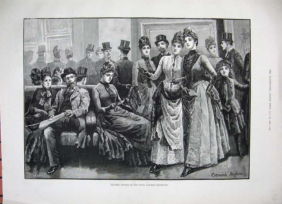 Old Antique Print 1887 Country Cousins Royal Academy Exhibition Hopkins 19th