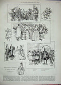 Original Old Antique Print 1887 Maske Flowers Gray'S Inn Hall Theatre Orchestra