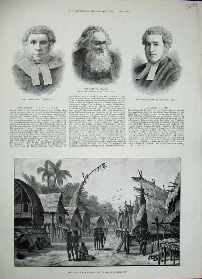 Old Antique Print 1887 Guinea Street Kerepunu Strauss Grove Charles Judge 19th