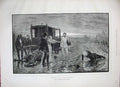 Original Old Antique Print 1887 Battle Scene Horse Carriage Men Swords Scylla