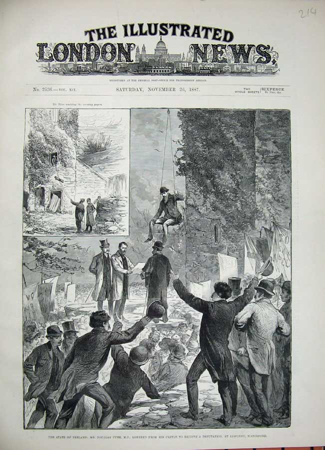 Old Antique Print 1887 Ireland Douglas Pyne Castle Lisfinny Waterford Art 19th