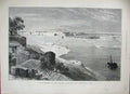 Original Old Antique Print India 1887 Fort Allahabad Jumna Ganges River Boats