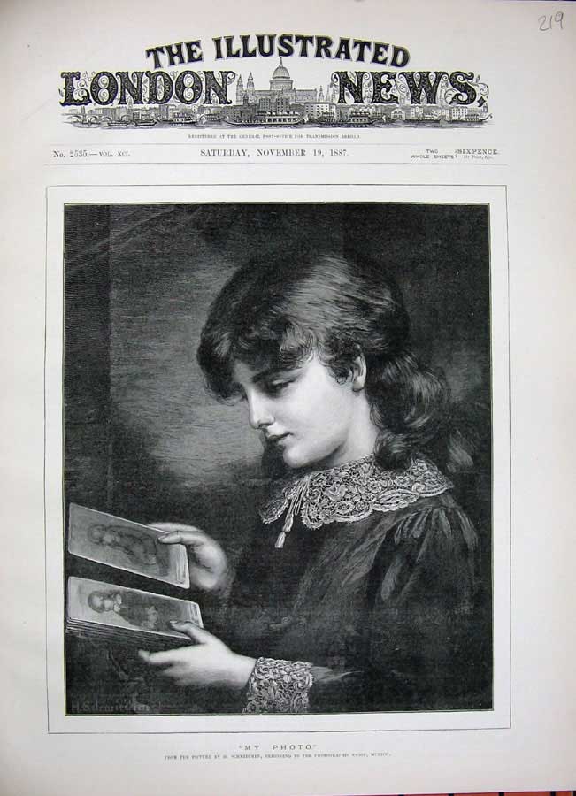 Original Old Antique Print 1887 Portrait Beautiful Young Girl Photos Art 19th