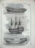 Antique Old Print 1887 English Ship War Victory Great Harry Royal William 19th