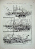 Old Antique Print 1887 Queen'S Jubilee Spithead Ryde Ships Rubber Percha 19th