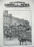 Original Old Antique Print 1887 Queen Buckingham Palace Siers Aldershott Berks