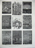 Old Antique Print 1887 Queen'S Jubilee Festival Arch London Windsor Bank 19th