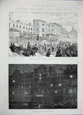 Old Antique Print 1887 Queen Jubilee London Pall-Mall Grosvenor Prince 19th