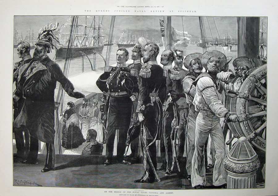 Old Antique Print 1887 Queen Jubilee Spithead Yacht Ship Victoria Albert 19th