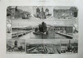 Old Antique Print 1887 Geneva River Rhone Monument Mont Blanc Jura Art 19th
